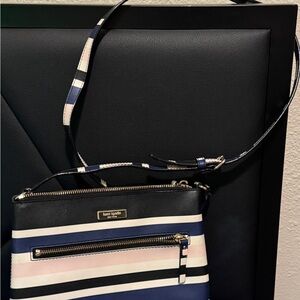 Kate Spade Striped Navy, Black & Pink Crossbody with Gold Hardware.